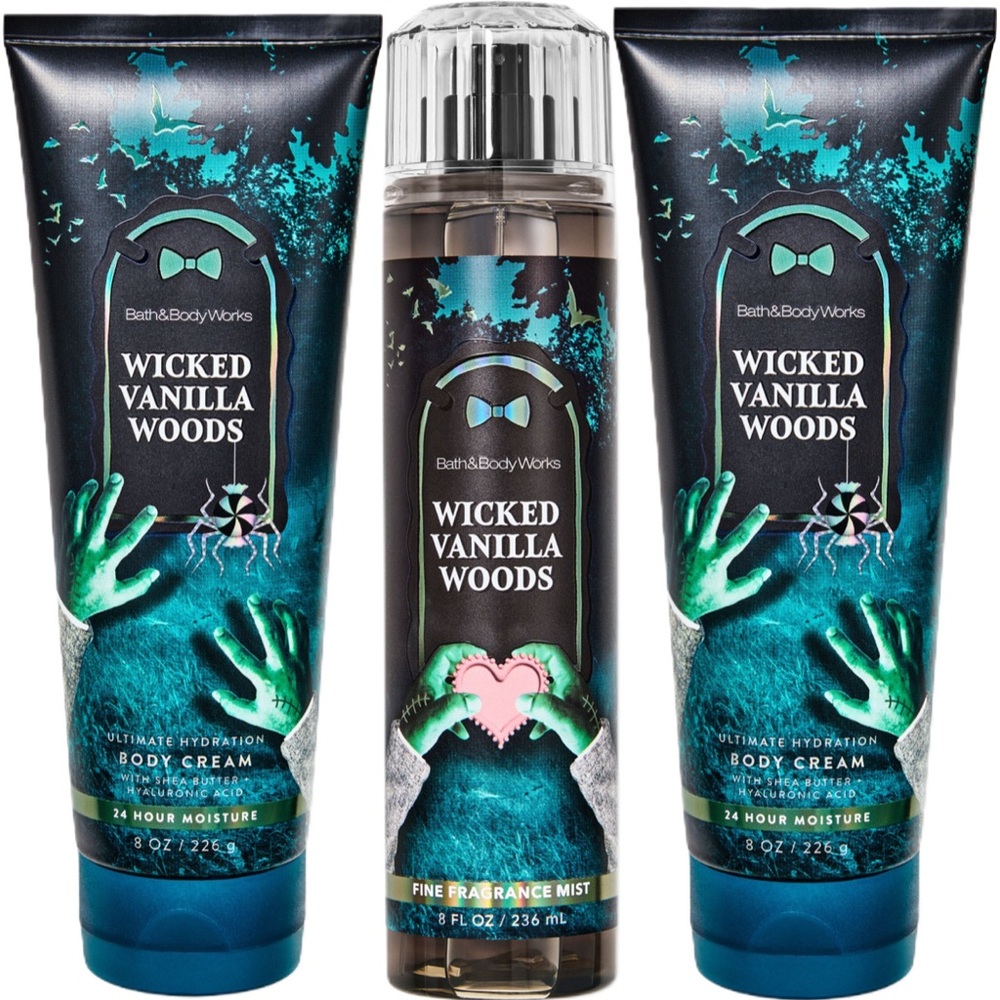 Bath & Body Works Wicked Vanilla Woods Body Care BUNDLE OF 3